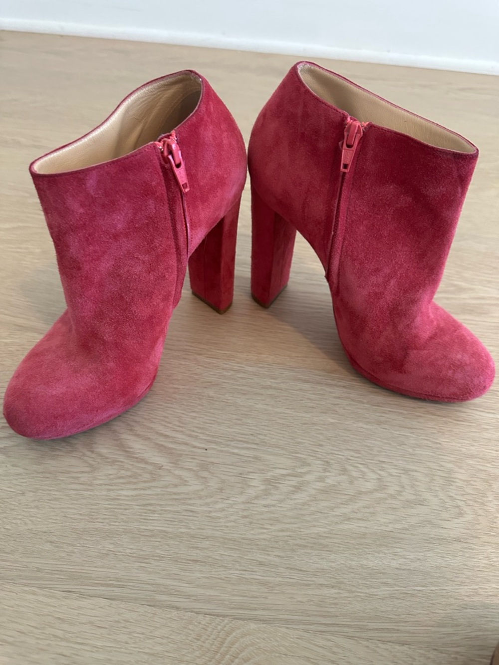 Christian Louboutin pink suede booties